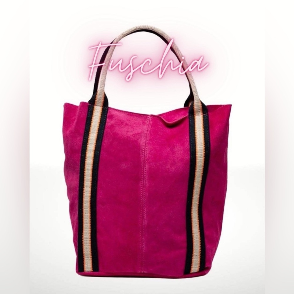 Melody Suede Leather Tote in Fuschia